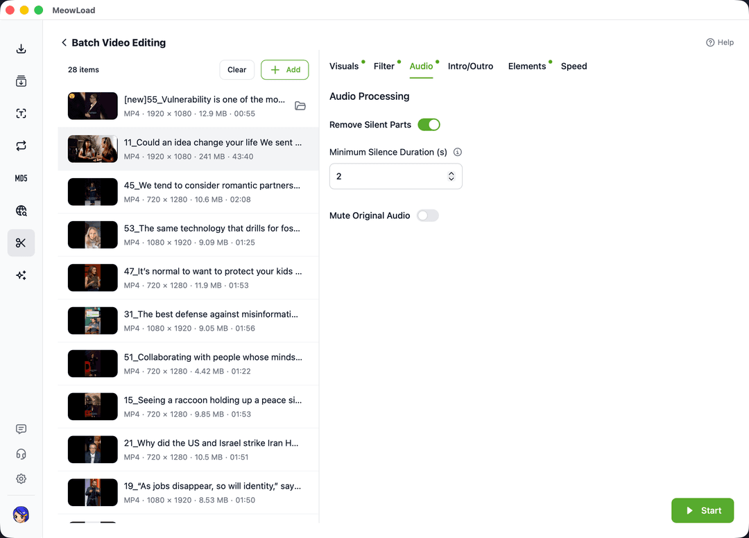 Eliminador de silencio de vídeo